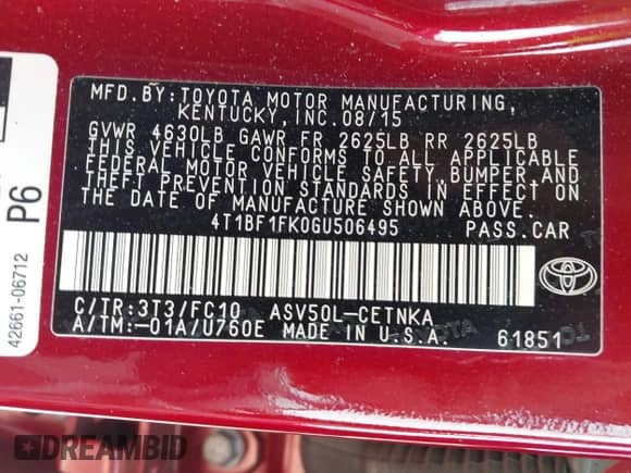 2016 Toyota Camry SE с VIN 4T1BF1FK0GU506495, выставлен на аукционе IAAI как лот 43314639 с пробегом 46 679 миль миль и . История ставок и продаж доступна на DreamBid. Изображение 9.