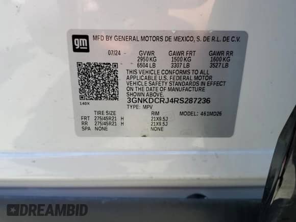 2024 Chevrolet Blazer EV eAWD RS z VIN 3GNKDCRJ4RS287236, wystawiony jako Copart lot #61030045 z przebiegiem 6 466 mil mil oraz Szkoda całkowita • Salvage title. Historia ofert i sprzedaży dostępna na DreamBid. Obrazek 13.