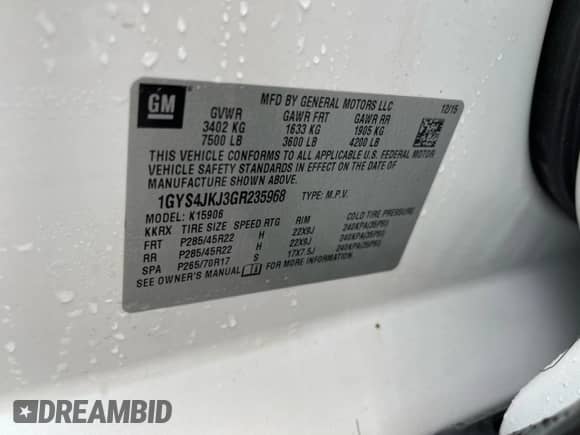 2016 Cadillac Escalade ESV Premium Collection with VIN 1GYS4JKJ3GR235968, listed as a Copart auction lot 90297385 with 194,207 mi miles and Clean title. Bid and sale history available at DreamBid. Image 10.