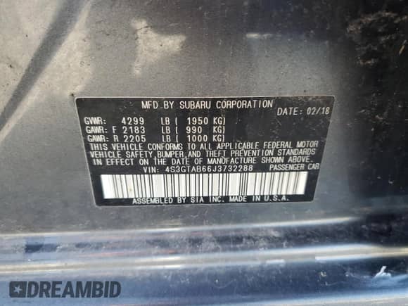 2018 Subaru Impreza Premium with VIN 4S3GTAB66J3732288, listed as a Copart auction lot 85907565 with 162,204 mi miles and Clean title. Bid and sale history available at DreamBid. Image 12.