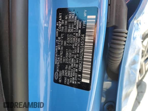 2022 Hyundai Kona SEL с VIN KM8K23AG2NU145164, выставлен на аукционе Copart как лот 57799095 с пробегом 25 579 миль миль и Списание • Salvage title. История ставок и продаж доступна на DreamBid. Изображение 14.