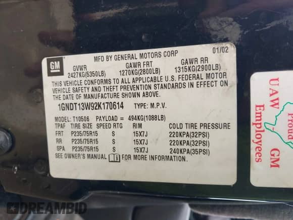 2002 Chevrolet Blazer LS z VIN 1GNDT13W92K170614, wystawiony jako IAAI lot #41745723 z przebiegiem 119 571 mil mil oraz . Historia ofert i sprzedaży dostępna na DreamBid. Obrazek 9.