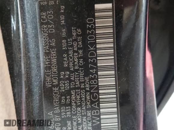 2003 BMW 7 Series с VIN WBAGN83473DK10330, выставлен на аукционе Copart как лот 54171595 с пробегом 152 950 миль миль и Чистый • Clean title. История ставок и продаж доступна на DreamBid. Изображение 12.