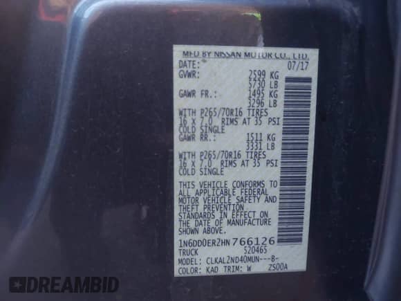 2017 Nissan Frontier SV with VIN 1N6DD0ER2HN766126, listed as a IAAI auction lot 43453656 with 89,902 mi miles and . Bid and sale history available at DreamBid. Image 9.