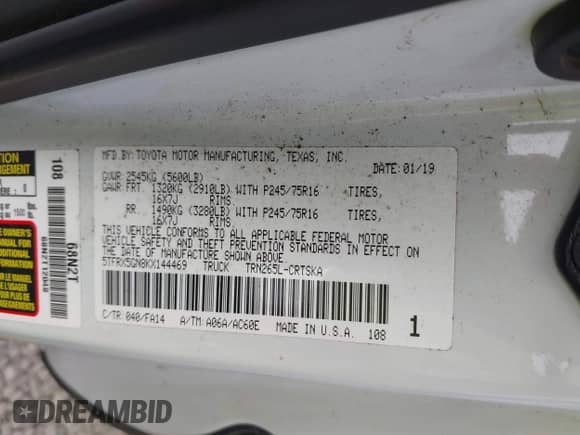 2019 Toyota Tacoma SR z VIN 5TFRX5GN8KX144469, wystawiony jako IAAI lot #42979849 z przebiegiem 68 687 mil mil oraz . Historia ofert i sprzedaży dostępna na DreamBid. Obrazek 9.