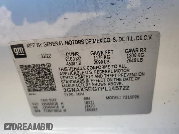 2023 Chevrolet Equinox LS с VIN 3GNAXSEG7PL145722, выставлен на аукционе Copart как лот 70099395 с пробегом 121 458 миль миль и Чистый • Clean title. История ставок и продаж доступна на DreamBid. Изображение 13.