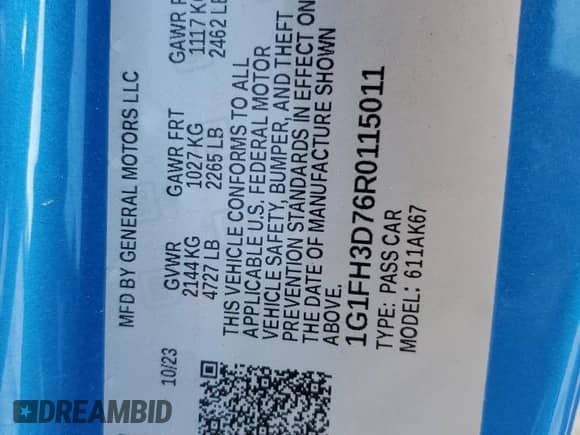 2024 Chevrolet Camaro 2SS с VIN 1G1FH3D76R0115011, выставлен на аукционе Copart как лот 62269385 с пробегом 39 997 миль миль и Списание • Salvage title. История ставок и продаж доступна на DreamBid. Изображение 13.