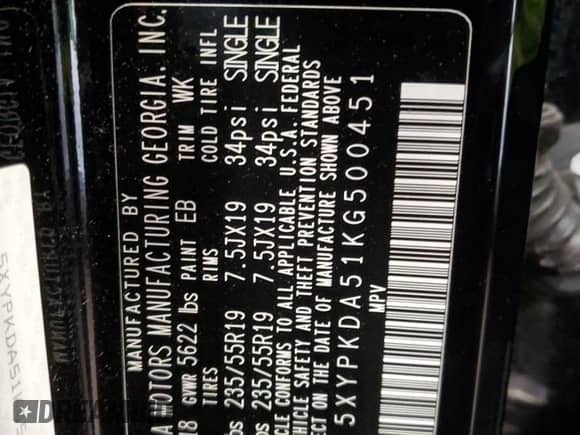 2019 Kia Sorento SX Limited with VIN 5XYPKDA51KG500451, listed as a Copart auction lot 61196805 with 54,376 mi miles and Salvage title. Bid and sale history available at DreamBid. Image 13.