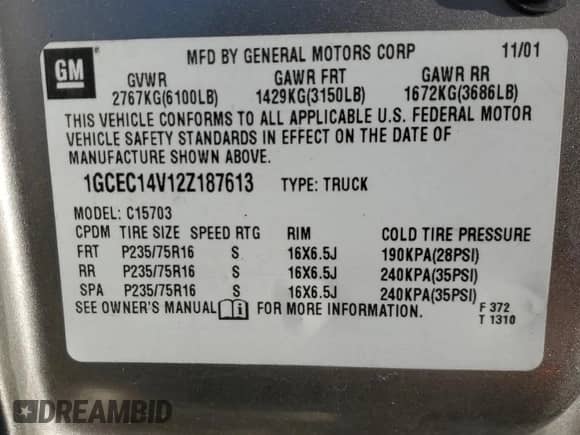 2002 Chevrolet Silverado 1500 с VIN 1GCEC14V12Z187613, выставлен на аукционе Copart как лот 89527965 с пробегом Не указан миль и Списание • Salvage title. История ставок и продаж доступна на DreamBid. Изображение 12.