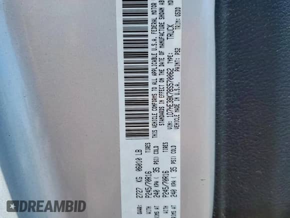 2008 Dodge Dakota SXT with VIN 1D7HE38K78S570062, listed as a Copart auction lot 58592285 with 196,328 mi miles and Salvage title. Bid and sale history available at DreamBid. Image 12.