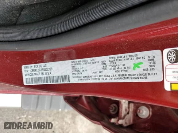 2023 Ram 1500 Big Horn z VIN 1C6RREBG3PN552729, wystawiony jako Copart lot #71228835 z przebiegiem 19 931 mil mil oraz Szkoda całkowita • Salvage title. Historia ofert i sprzedaży dostępna na DreamBid. Obrazek 13.