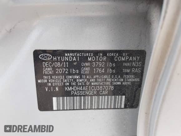 2012 Hyundai Elantra GLS с VIN KMHDH4AE1CU387078, выставлен на аукционе IAAI как лот 42212516 с пробегом 123 885 миль миль и . История ставок и продаж доступна на DreamBid. Изображение 9.