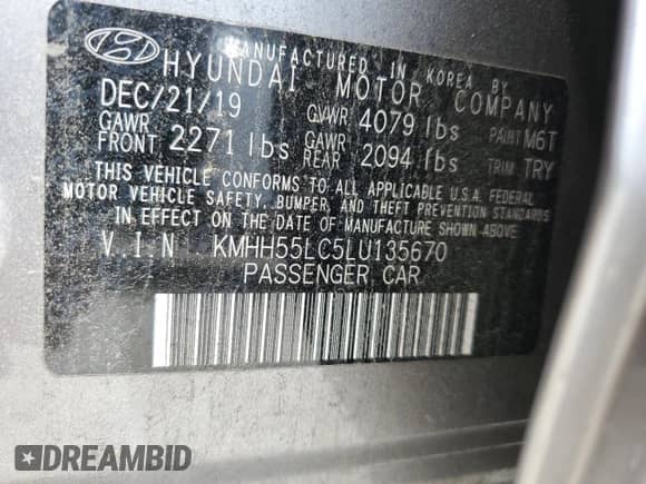 2020 Hyundai Elantra N Line z VIN KMHH55LC5LU135670, wystawiony jako Copart lot #58755055 z przebiegiem 42 597 mil mil oraz Szkoda całkowita • Salvage title. Historia ofert i sprzedaży dostępna na DreamBid. Obrazek 12.