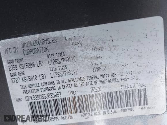2005 Dodge 2500 SLT z VIN 1D7KS28D65J635057, wystawiony jako IAAI lot #42875824 z przebiegiem 239 295 mil mil oraz . Historia ofert i sprzedaży dostępna na DreamBid. Obrazek 9.