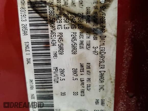 2007 Dodge Nitro SLT с VIN 1D8GU58K07W651434, выставлен на аукционе Copart как лот 80334554 с пробегом 181 168 миль миль и Списание • Salvage title. История ставок и продаж доступна на DreamBid. Изображение 13.