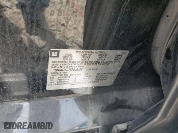 2015 Chevrolet Suburban LT z VIN 1GNSKJKC7FR519106, wystawiony jako Copart lot #70671825 z przebiegiem 149 926 mil mil oraz Szkoda całkowita • Salvage title. Historia ofert i sprzedaży dostępna na DreamBid. Obrazek 12.