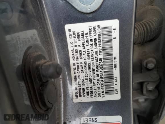 2010 Honda Civic с VIN 19XFA1E39AE037346, выставлен на аукционе Copart как лот 53279185 с пробегом 148 350 миль миль и Списание • Salvage title. История ставок и продаж доступна на DreamBid. Изображение 14.