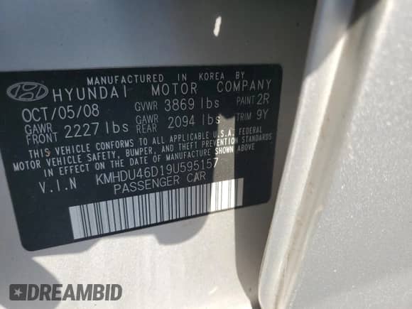 2009 Hyundai Elantra SE с VIN KMHDU46D19U595157, выставлен на аукционе Copart как лот 71054165 с пробегом 186 969 миль миль и Списание • Salvage title. История ставок и продаж доступна на DreamBid. Изображение 12.