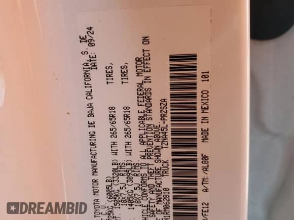 2024 Toyota Tacoma SR5 with VIN 3TMLB5JN1RM062810, listed as a Copart auction lot 80575815 with 11,680 mi miles and Salvage title. Bid and sale history available at DreamBid. Image 12.