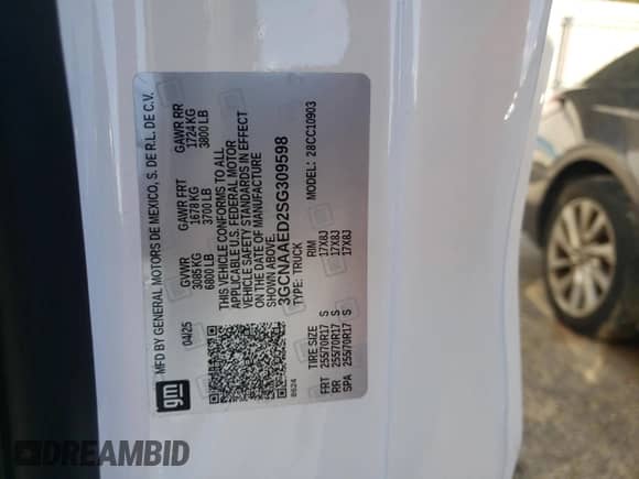 2025 Chevrolet Silverado 1500 Work Truck с VIN 3GCNAAED2SG309598, выставлен на аукционе Copart как лот 87471635 с пробегом 1 910 миль миль и Списание • Salvage title. История ставок и продаж доступна на DreamBid. Изображение 12.