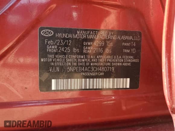 2012 Hyundai Sonata GLS z VIN 5NPEB4AC3CH480719, wystawiony jako Copart lot #82523965 z przebiegiem 132 750 mil mil oraz Czysty tytuł • Clean title. Historia ofert i sprzedaży dostępna na DreamBid. Obrazek 12.