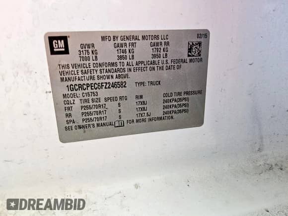 2015 Chevrolet Silverado 1500 Work Truck with VIN 1GCRCPEC6FZ246582, listed as a Copart auction lot 64452975 with 171,242 mi miles and Clean title. Bid and sale history available at DreamBid. Image 12.