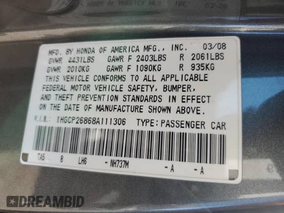 2008 Honda Accord EX-L с VIN 1HGCP26868A111306, выставлен на аукционе Copart как лот 81556035 с пробегом 116 674 миль миль и Чистый • Clean title. История ставок и продаж доступна на DreamBid. Изображение 12.