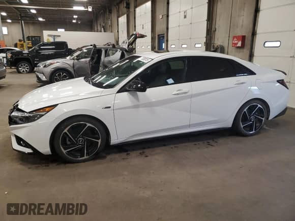 2021 Hyundai Elantra N Line z VIN KMHLR4AF2MU104884, wystawiony jako Copart lot #57500015 z przebiegiem 55 222 mil mil oraz Szkoda całkowita • Salvage title. Historia ofert i sprzedaży dostępna na DreamBid. Obrazek 1.