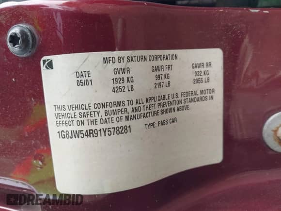 2001 Saturn LS with VIN 1G8JW54R91Y578281, listed as a IAAI auction lot 42289186 with 694,978 mi miles and . Bid and sale history available at DreamBid. Image 9.