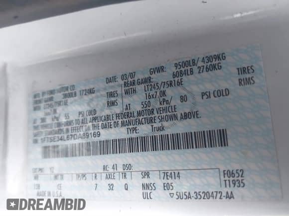 2007 Ford Econoline Cargo z VIN 1FTSE34L67DA89169, wystawiony jako IAAI lot #41805906 z przebiegiem 269 227 mil mil oraz . Historia ofert i sprzedaży dostępna na DreamBid. Obrazek 9.