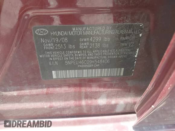 2009 Hyundai Sonata Limited с VIN 5NPEU46C09H548406, выставлен на аукционе IAAI как лот 42787476 с пробегом 179 614 миль миль и . История ставок и продаж доступна на DreamBid. Изображение 9.