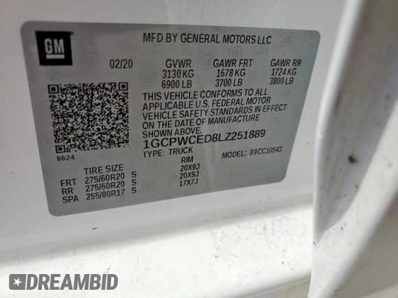 2020 Chevrolet Silverado 1500 LT z VIN 1GCPWCED8LZ251889, wystawiony jako Copart lot #81995735 z przebiegiem 163 258 mil mil oraz Szkoda całkowita • Salvage title. Historia ofert i sprzedaży dostępna na DreamBid. Obrazek 12.