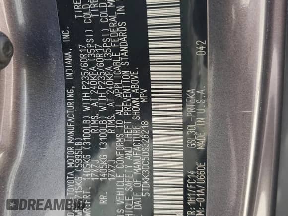 2013 Toyota Sienna LE AAS with VIN 5TDKK3DC5DS328218, listed as a Copart auction lot 69023575 with 185,287 mi miles and Salvage title. Bid and sale history available at DreamBid. Image 14.