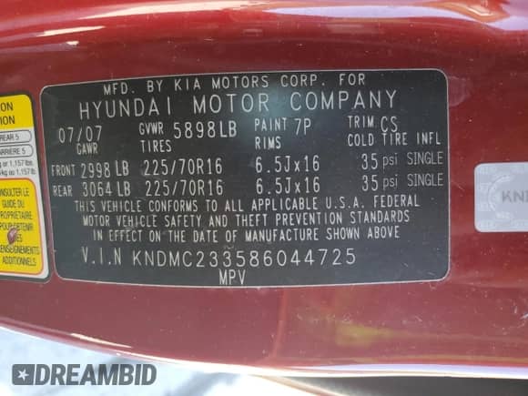 2008 Hyundai Entourage GLS с VIN KNDMC233586044725, выставлен на аукционе Copart как лот 80720585 с пробегом 112 875 миль миль и Списание • Salvage title. История ставок и продаж доступна на DreamBid. Изображение 13.