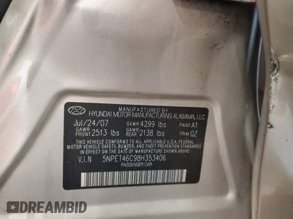2008 Hyundai Sonata GLS z VIN 5NPET46C98H353406, wystawiony jako Copart lot #81697305 z przebiegiem 244 210 mil mil oraz Szkoda całkowita • Salvage title. Historia ofert i sprzedaży dostępna na DreamBid. Obrazek 12.