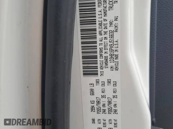 2009 Dodge 1500 SLT with VIN 1D3HB16PX9J516632, listed as a Copart auction lot 68681605 with 194,343 mi miles and Salvage title. Bid and sale history available at DreamBid. Image 13.