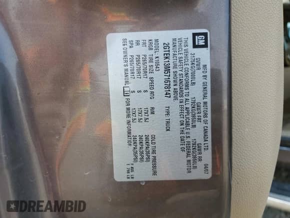 2007 GMC Sierra 1500 SLT с VIN 2GTEK13M571678147, выставлен на аукционе Copart как лот 70506265 с пробегом 193 752 миль миль и Списание • Salvage title. История ставок и продаж доступна на DreamBid. Изображение 12.