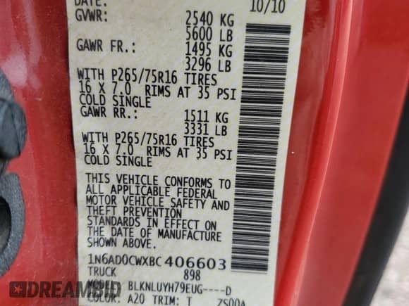 2011 Nissan Frontier Pro-4X with VIN 1N6AD0CWXBC406603, listed as a Copart auction lot 81475145 with 164,797 mi miles and Salvage title. Bid and sale history available at DreamBid. Image 12.