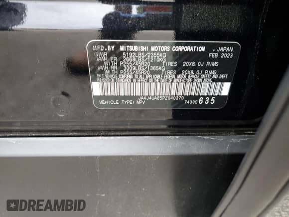 2023 Mitsubishi Outlander SE with VIN JA4J4UA85PZ040370, listed as a Copart auction lot 69807895 with Not provided miles and Salvage title. Bid and sale history available at DreamBid. Image 13.