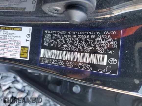 2021 Toyota Prius Limited with VIN JTDKAMFU1M3131529, listed as a Copart auction lot 81102535 with 123,609 mi miles and Non repairable. Bid and sale history available at DreamBid. Image 13.