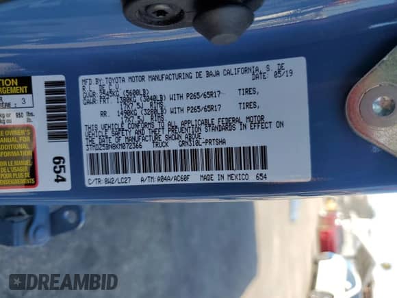 2019 Toyota Tacoma SR5 с VIN 3TMDZ5BN8KM072366, выставлен на аукционе Copart как лот 67966785 с пробегом 93 173 миль миль и Списание • Salvage title. История ставок и продаж доступна на DreamBid. Изображение 13.