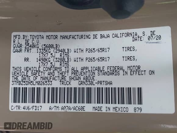 2020 Toyota Tacoma SR5 z VIN 3TMBZ5DN5LM026533, wystawiony jako IAAI lot #41529069 z przebiegiem 87 710 mil mil oraz . Historia ofert i sprzedaży dostępna na DreamBid. Obrazek 9.