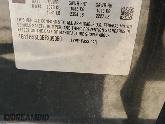 2014 Chevrolet Malibu LTZ with VIN 1G11H5SL0EF209060, listed as a Copart auction lot 86602555 with 323,622 mi miles and Salvage title. Bid and sale history available at DreamBid. Image 12.