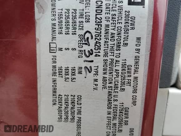 2007 Chevrolet Equinox LS с VIN 2CNDL23F976242514, выставлен на аукционе Copart как лот 61347055 с пробегом 130 098 миль миль и Списание • Salvage title. История ставок и продаж доступна на DreamBid. Изображение 13.