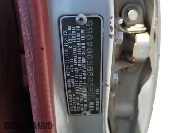 1981 Honda Civic с VIN JHMWD5528BS004955, выставлен на аукционе Copart как лот 62541625 с пробегом 53 018 миль миль и Чистый • Clean title. История ставок и продаж доступна на DreamBid. Изображение 12.