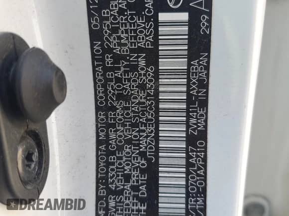 2012 Toyota Prius Two with VIN JTDZN3EU5C3143096, listed as a Copart auction lot 80569065 with 101,058 mi miles and Salvage title. Bid and sale history available at DreamBid. Image 12.