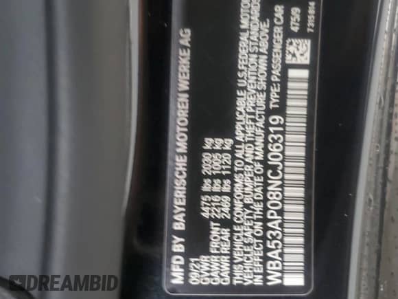 2022 BMW 4 Series 430i с VIN WBA53AP08NCJ06319, выставлен на аукционе Copart как лот 73209604 с пробегом Не указан миль и Списание • Salvage title. История ставок и продаж доступна на DreamBid. Изображение 12.