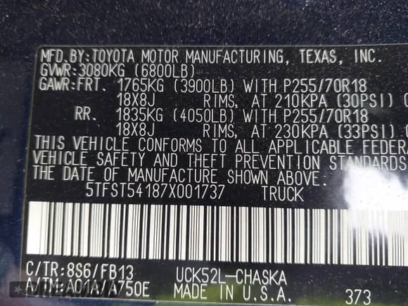 2007 Toyota Tundra SR5 z VIN 5TFST54187X001737, wystawiony jako IAAI lot #42930382 z przebiegiem 231 322 mil mil oraz . Historia ofert i sprzedaży dostępna na DreamBid. Obrazek 9.