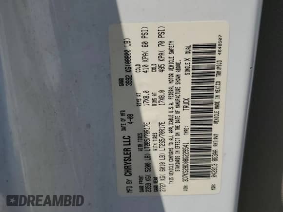 2008 Dodge 2500 SLT with VIN 3D7KS28D08G229541, listed as a Copart auction lot 81887025 with 103,495 mi miles and Salvage title. Bid and sale history available at DreamBid. Image 12.