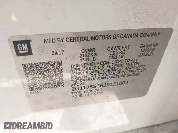 2018 Chevrolet Impala LT z VIN 2G1105S36J9121804, wystawiony jako IAAI lot #43354916 z przebiegiem 235 777 mil mil oraz . Historia ofert i sprzedaży dostępna na DreamBid. Obrazek 9.